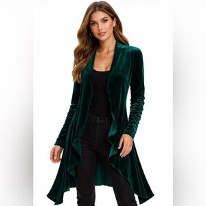 Vintage The Pyramid Collection Crushed Velvet Forest Green Duster Jacket M USA